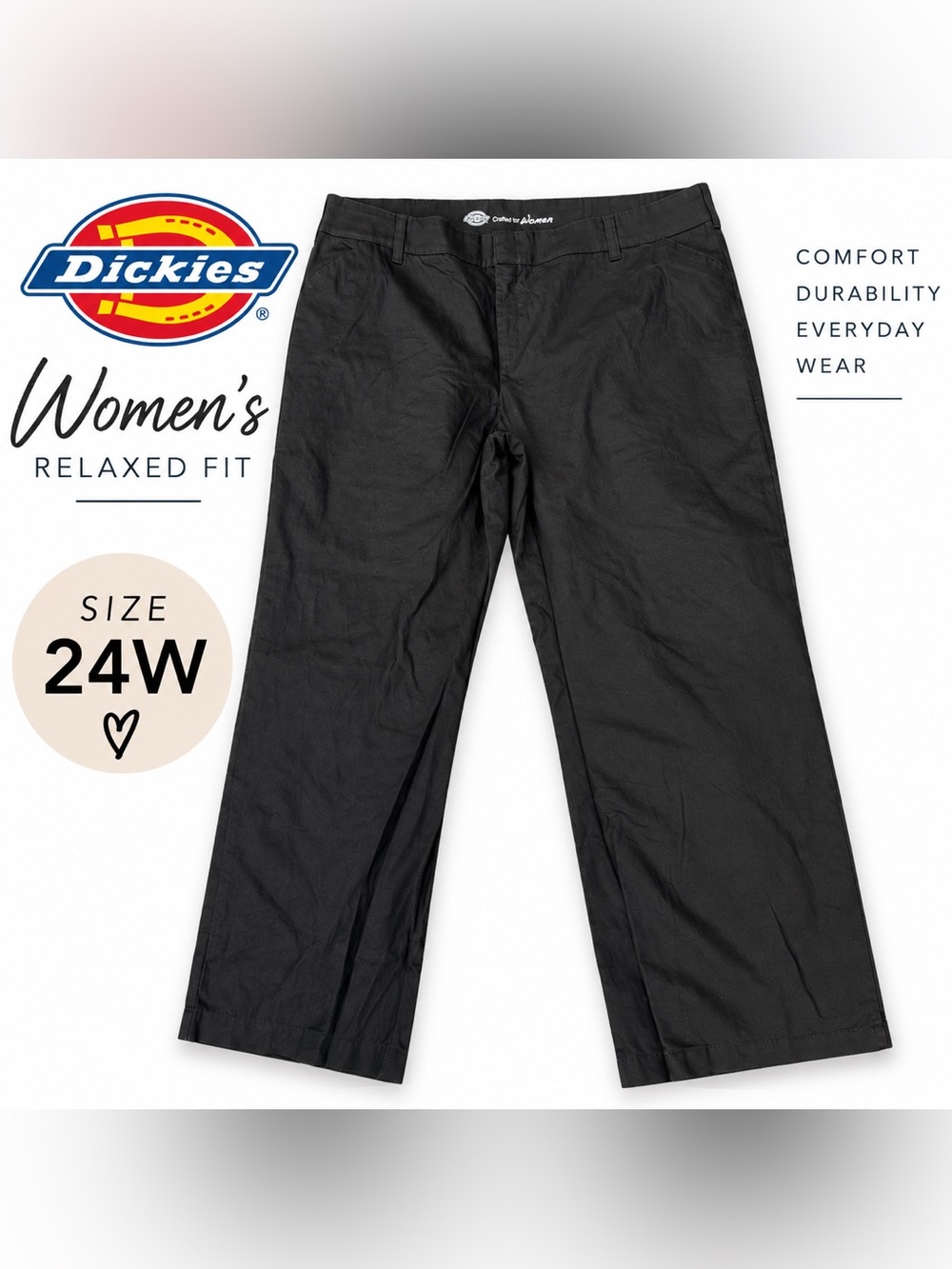 Dickies Women’s Relaxed Fit Black Pants Size 24W Plus Size